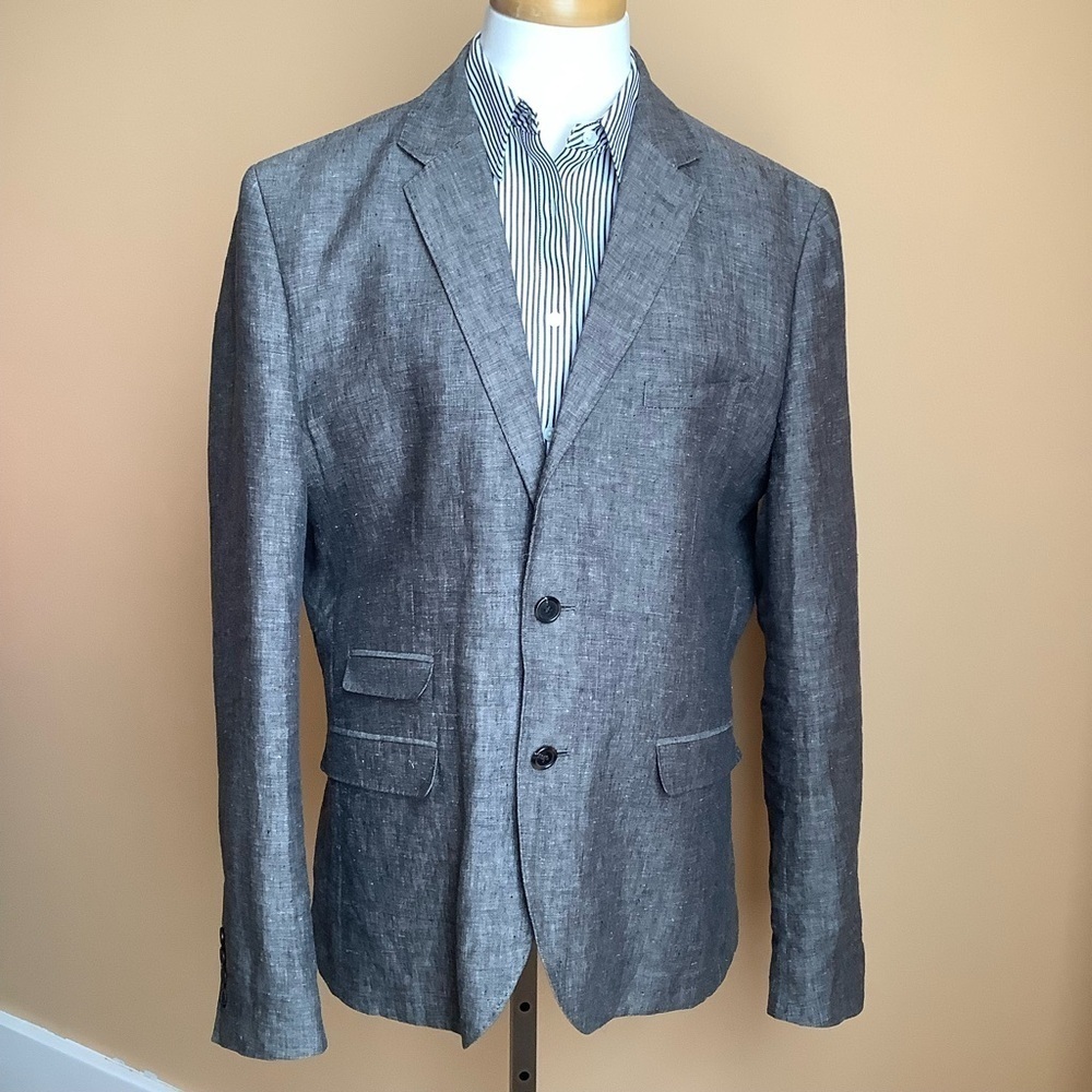 H&M Gray Linen Blazer Jacket Men's Size 44R Sport Coat Neutral - Picture 2 of 14
